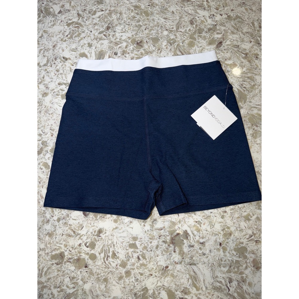 Beyond Yoga Heather navy blue Biker Shorts White Waistband 00AZW Womens L